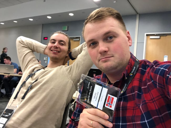 bspokes Nikolay Pukhovskiy og Nicklas Eltvik er på Microsofts hovedkvarter denne uka og deltar på Microsofts Leap-konferanse.
